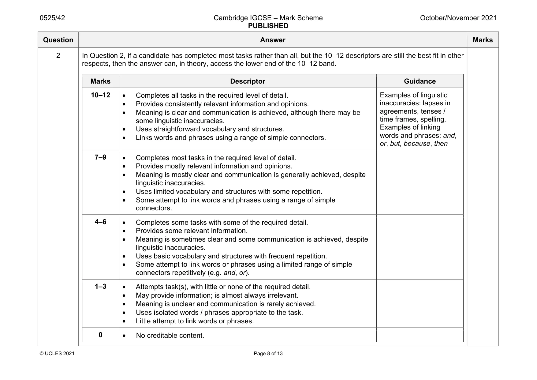 Mark scheme, page 8 of 13