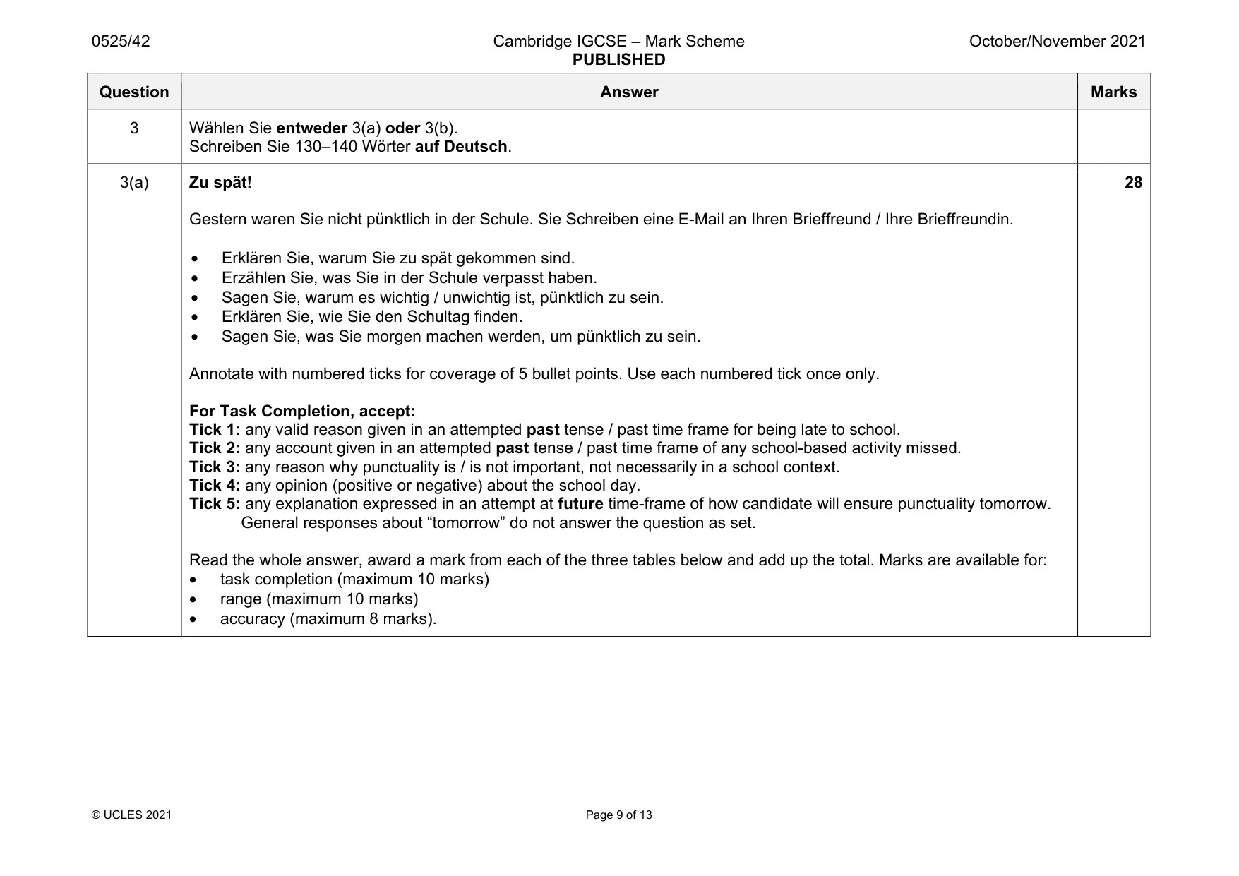 Mark scheme, page 9 of 13