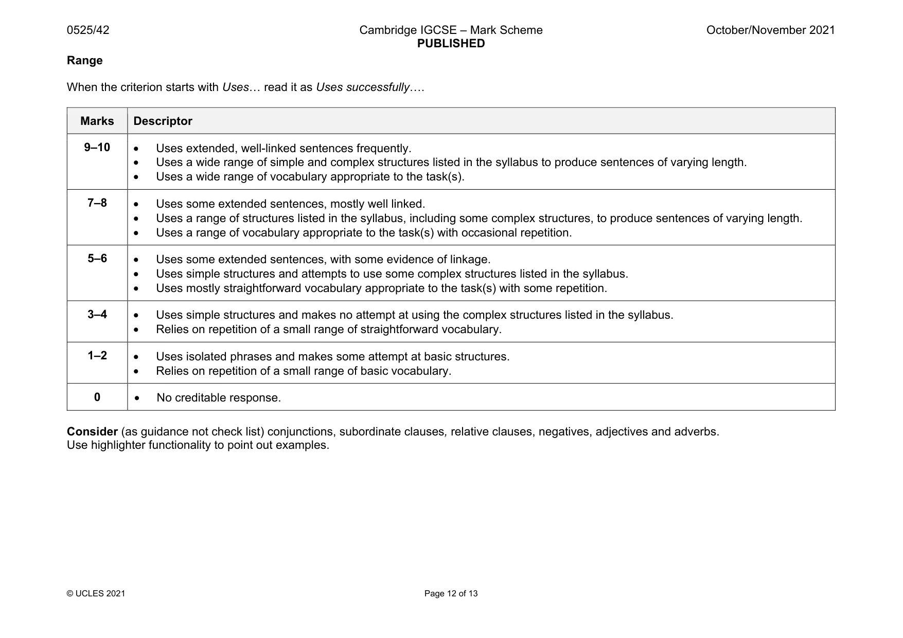 Mark scheme, page 12 of 13