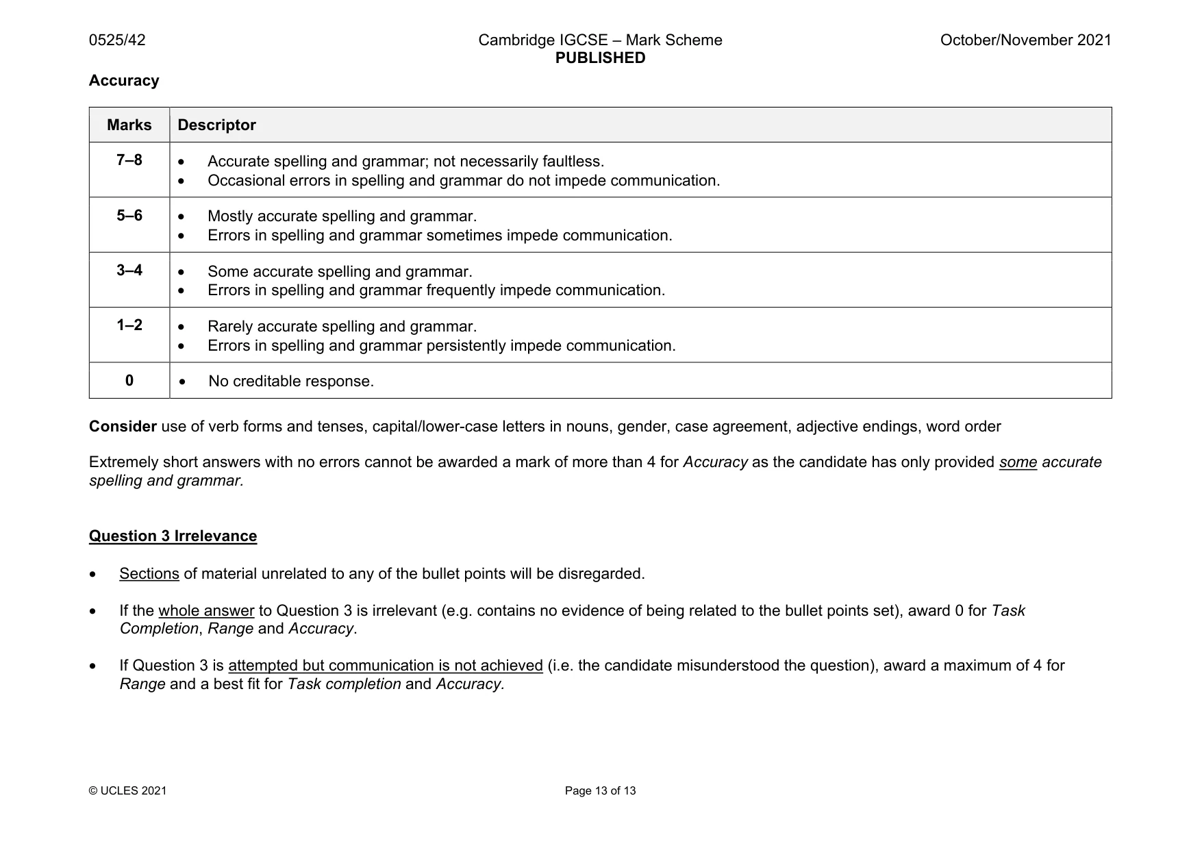 Mark scheme, page 13 of 13