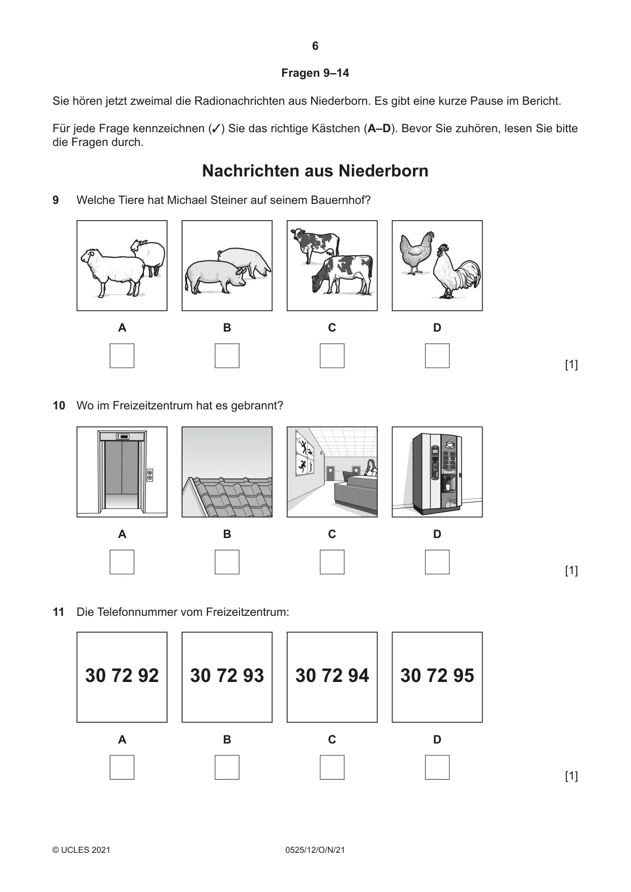 Cambridge IGCSE German - Foreign Language 0525 2021 Oct/Nov Paper 1 · Variant 2 question paper, page 6 of 16