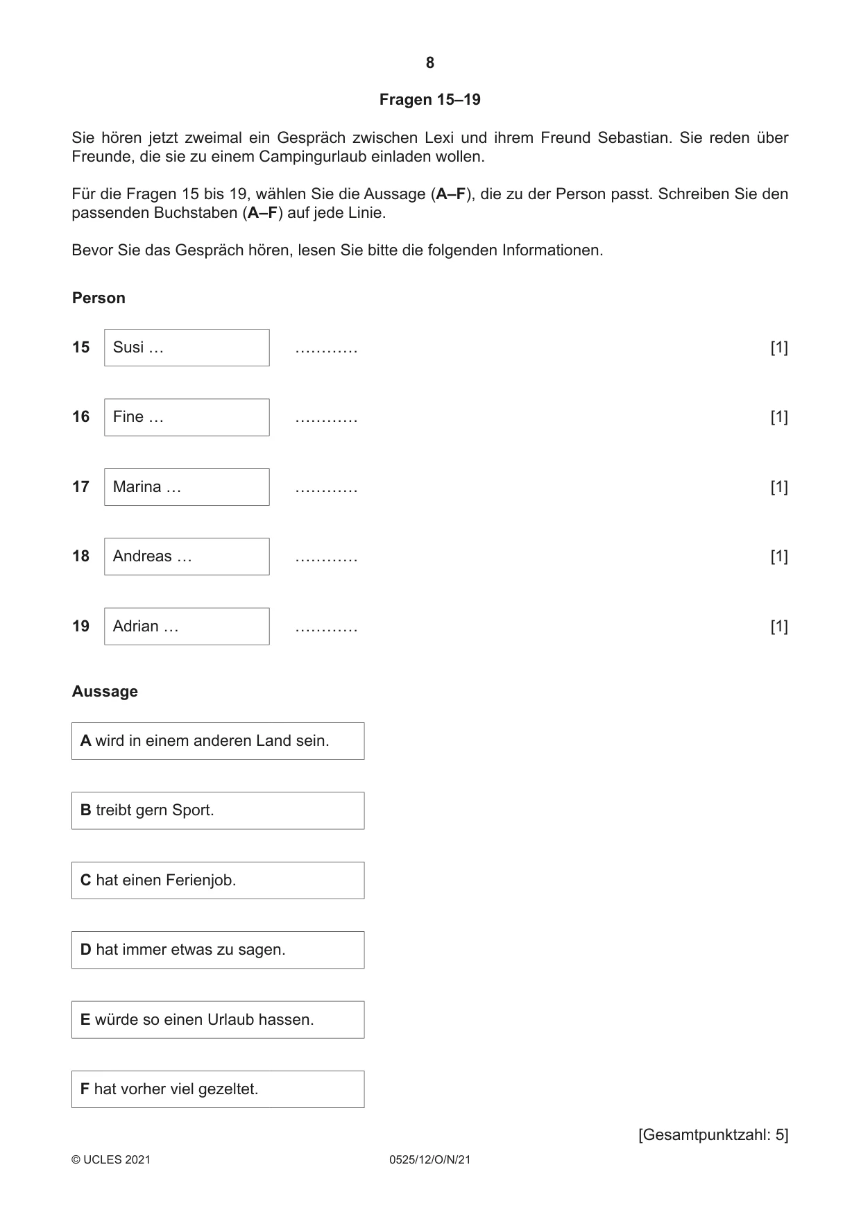 Cambridge IGCSE German - Foreign Language 0525 2021 Oct/Nov Paper 1 · Variant 2 question paper, page 8 of 16
