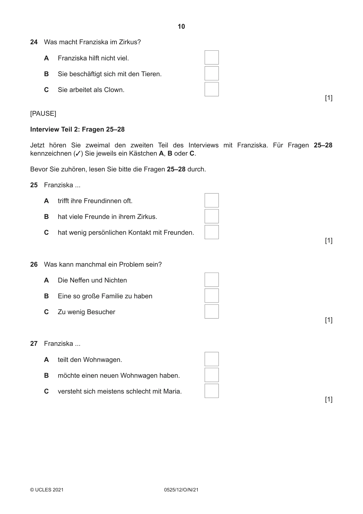 Cambridge IGCSE German - Foreign Language 0525 2021 Oct/Nov Paper 1 · Variant 2 question paper, page 10 of 16