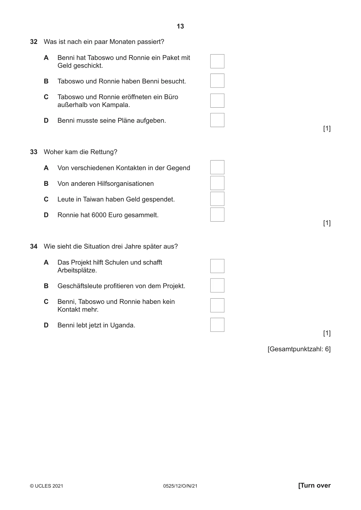Cambridge IGCSE German - Foreign Language 0525 2021 Oct/Nov Paper 1 · Variant 2 question paper, page 13 of 16