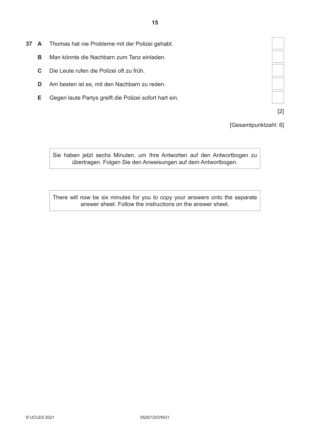 Cambridge IGCSE German - Foreign Language 0525 2021 Oct/Nov Paper 1 · Variant 2 question paper, page 15 of 16