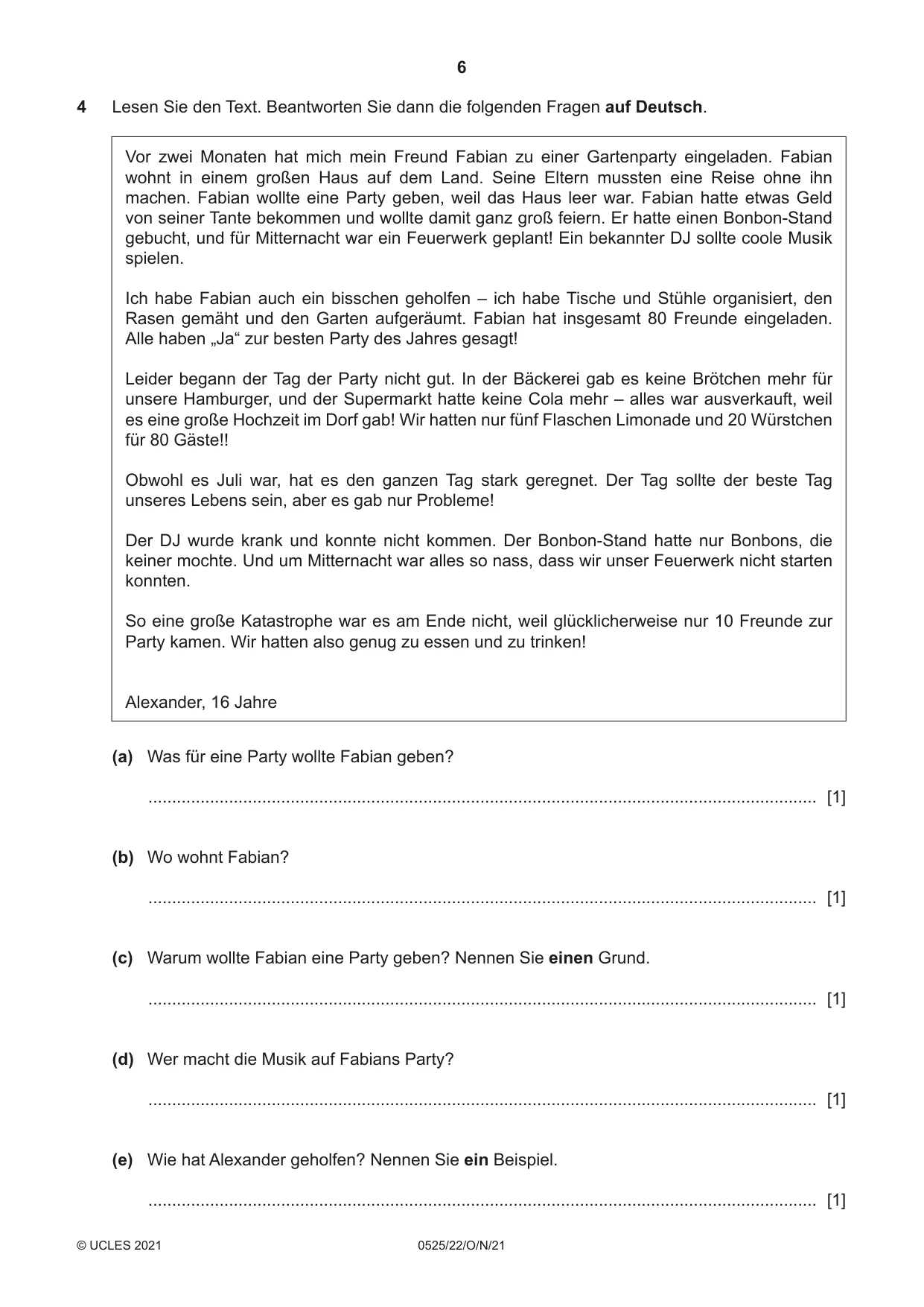 Cambridge IGCSE German - Foreign Language 0525 2021 Oct/Nov Paper 2 · Variant 2 question paper, page 6 of 12