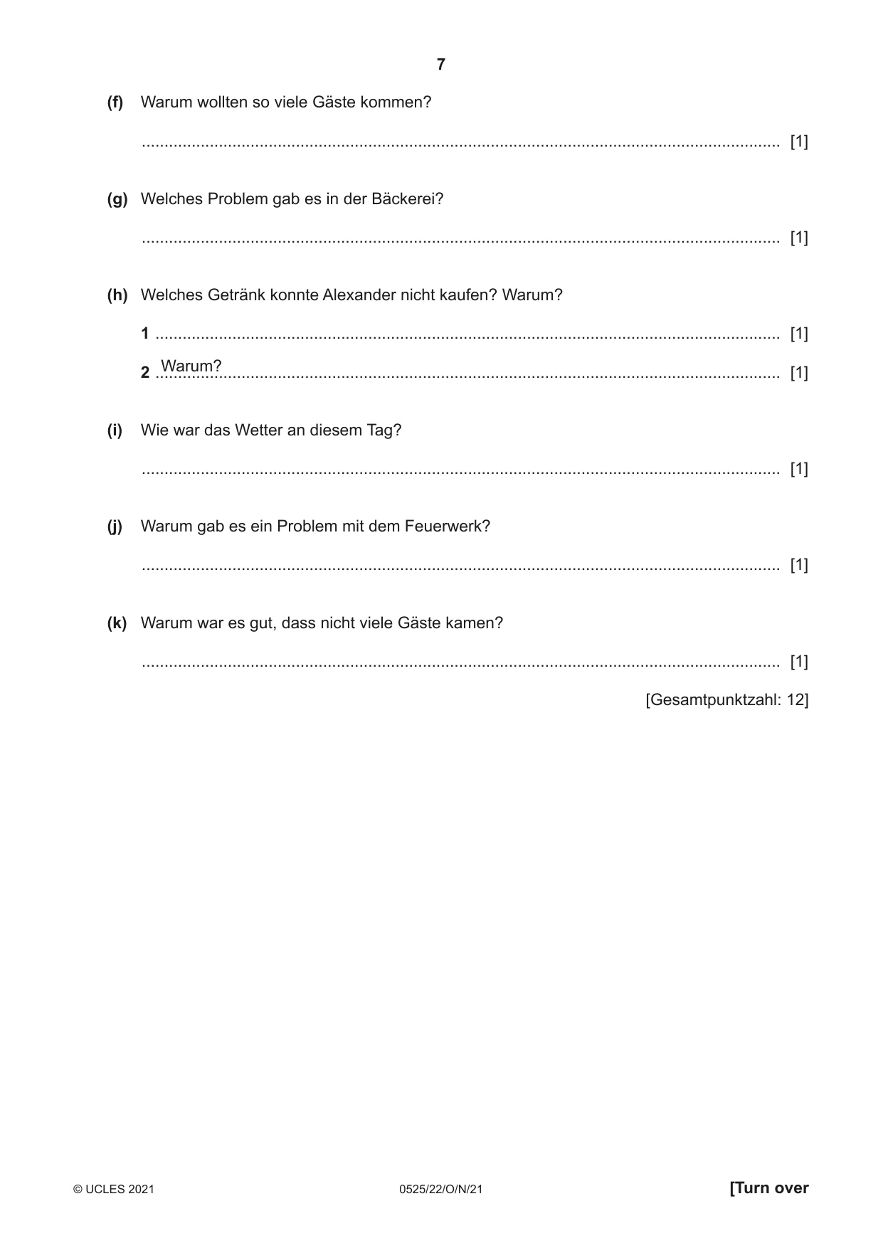 Cambridge IGCSE German - Foreign Language 0525 2021 Oct/Nov Paper 2 · Variant 2 question paper, page 7 of 12