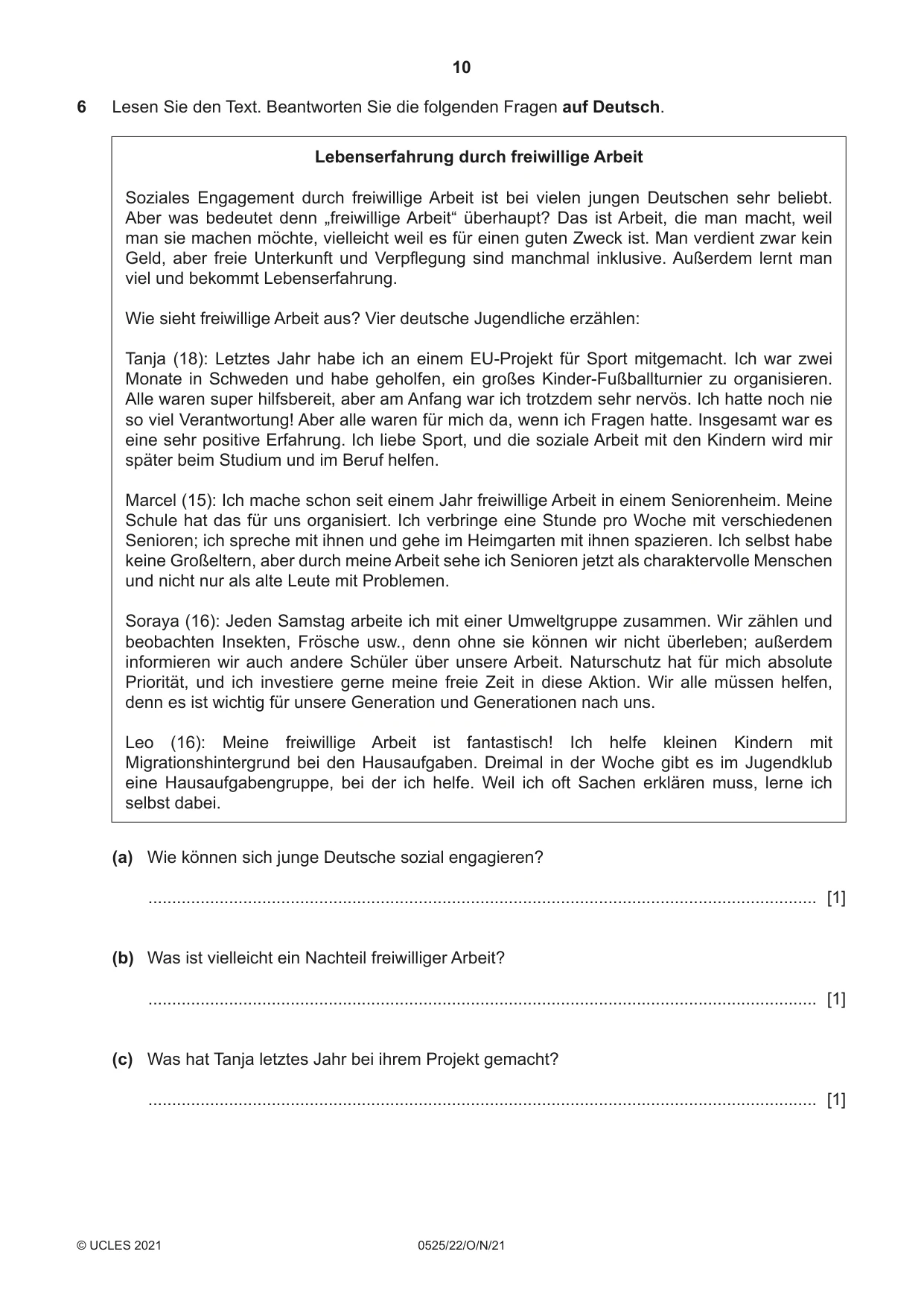 Cambridge IGCSE German - Foreign Language 0525 2021 Oct/Nov Paper 2 · Variant 2 question paper, page 10 of 12
