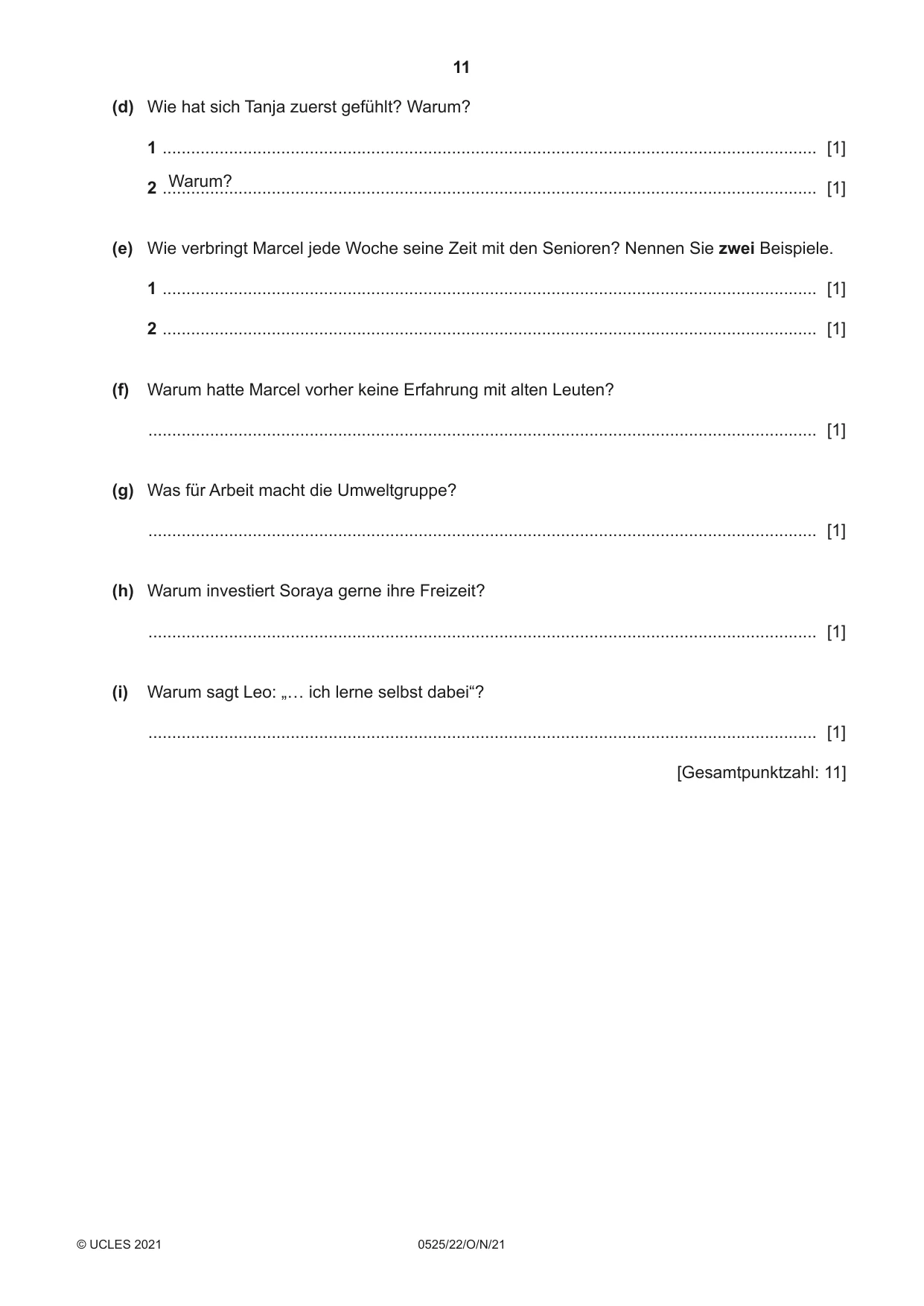 Cambridge IGCSE German - Foreign Language 0525 2021 Oct/Nov Paper 2 · Variant 2 question paper, page 11 of 12