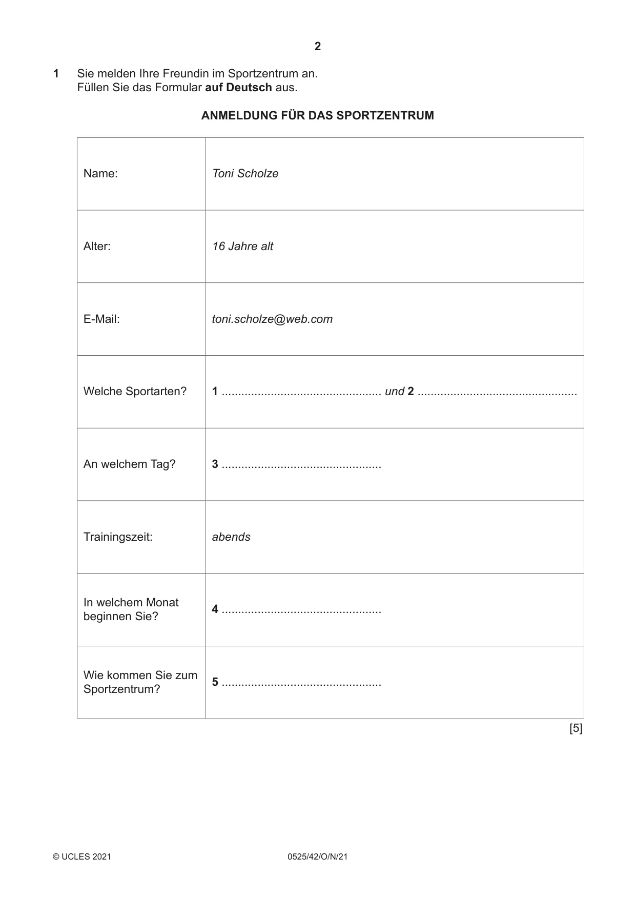Cambridge IGCSE German - Foreign Language 0525 2021 Oct/Nov Paper 4 · Variant 2 question paper, page 2 of 8