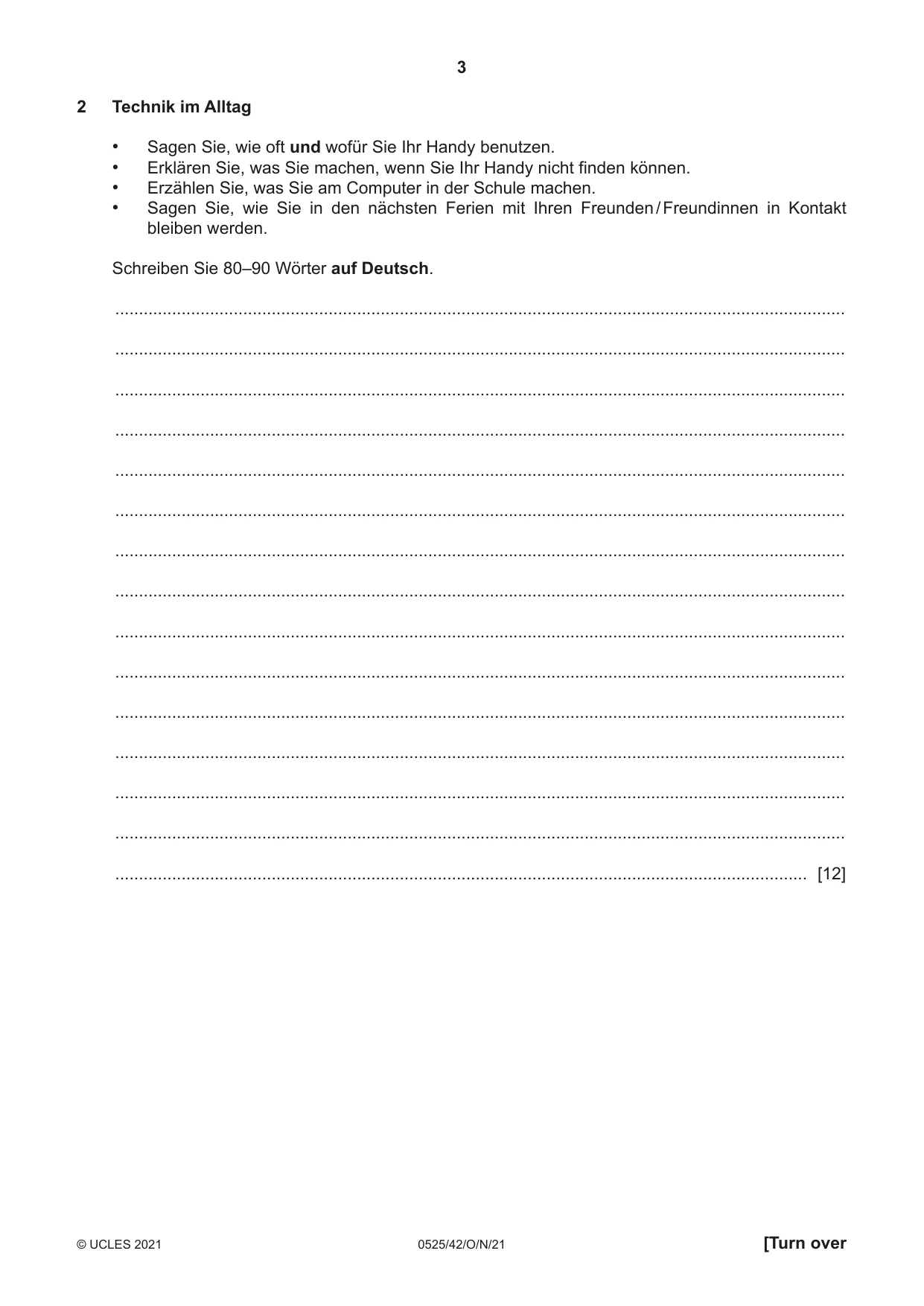 Cambridge IGCSE German - Foreign Language 0525 2021 Oct/Nov Paper 4 · Variant 2 question paper, page 3 of 8