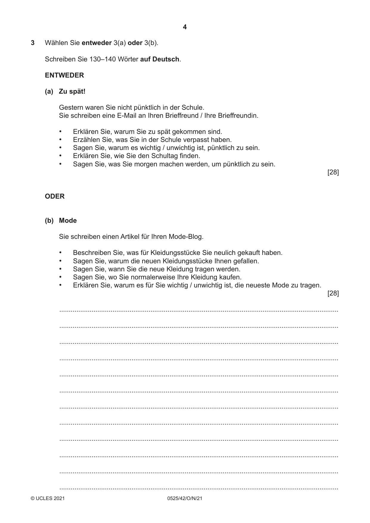 Cambridge IGCSE German - Foreign Language 0525 2021 Oct/Nov Paper 4 · Variant 2 question paper, page 4 of 8