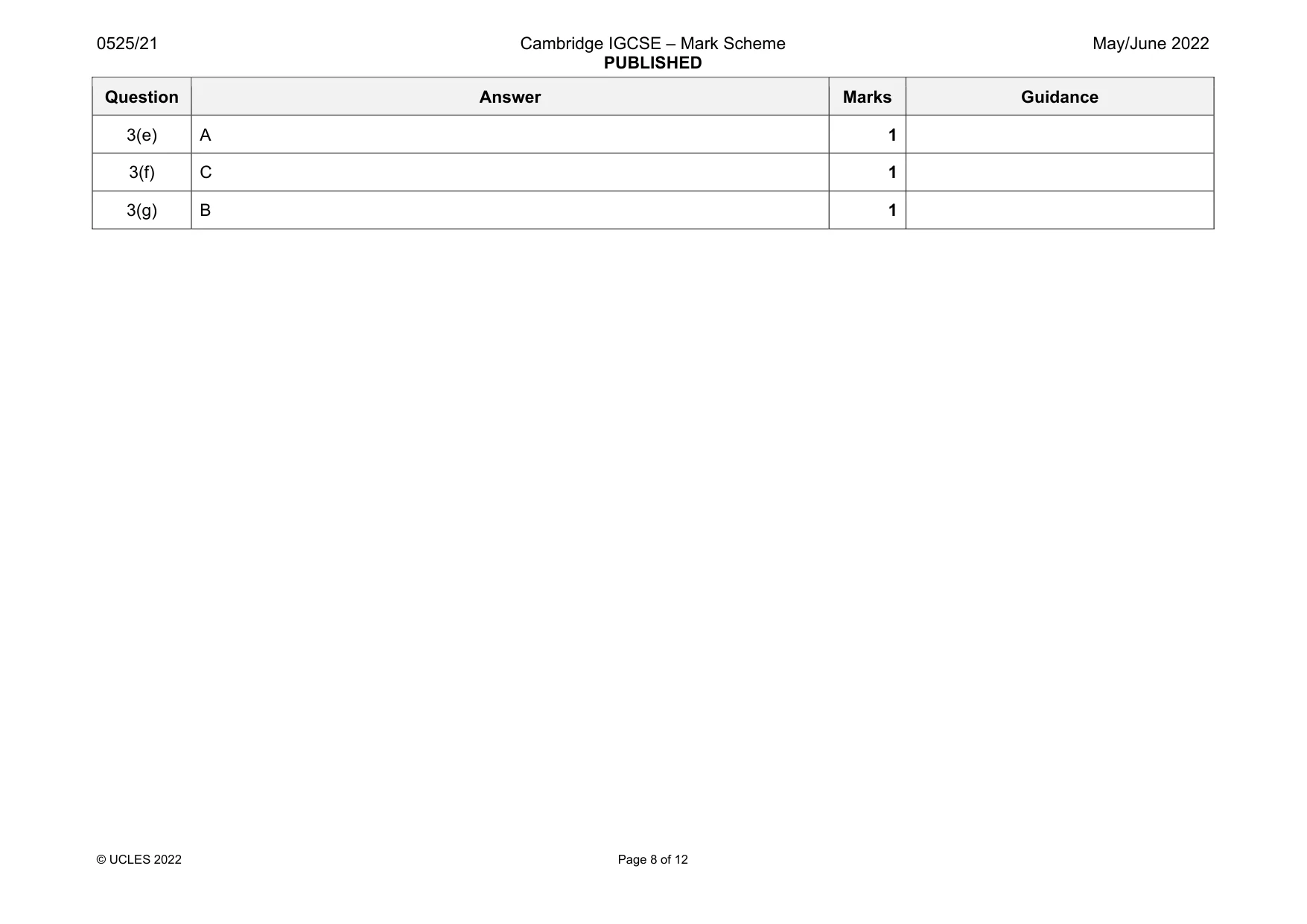 Mark scheme, page 8 of 12