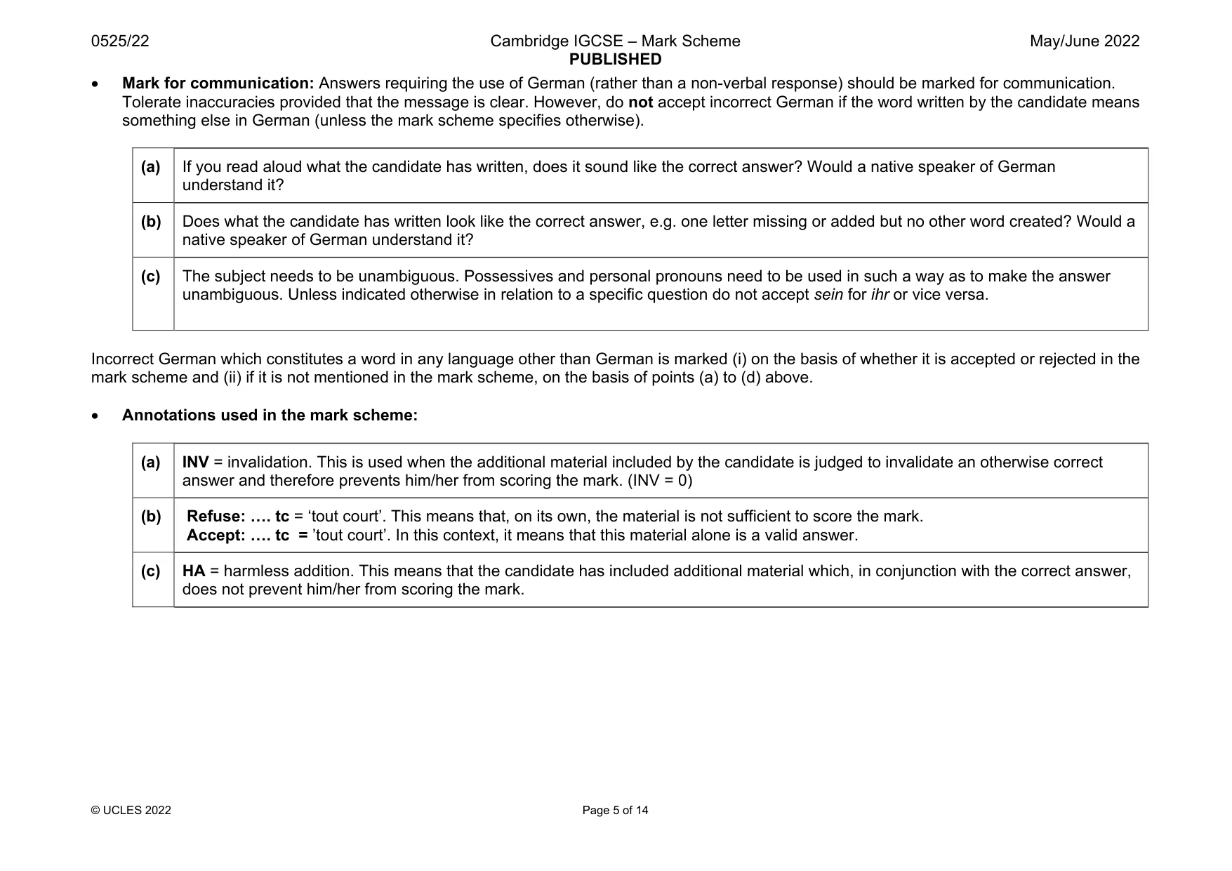 Mark scheme, page 5 of 14