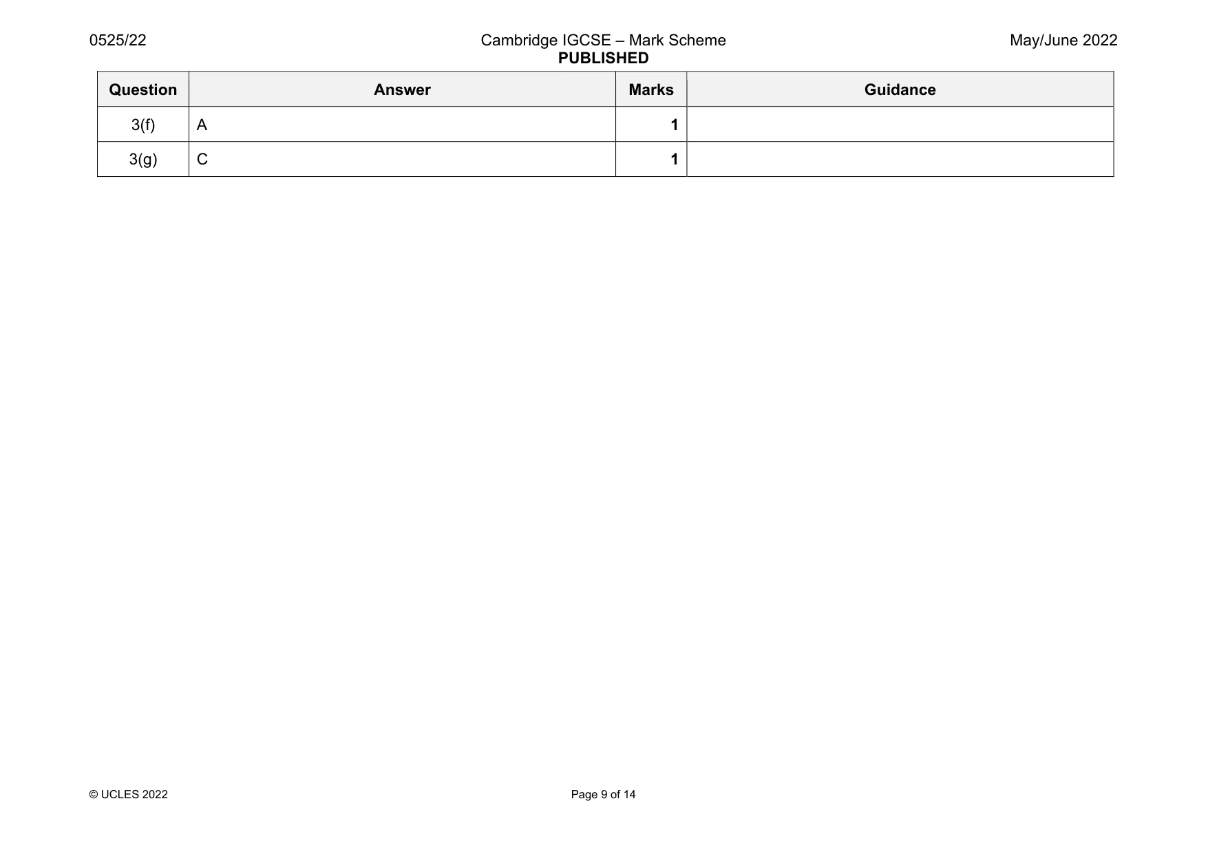 Mark scheme, page 9 of 14