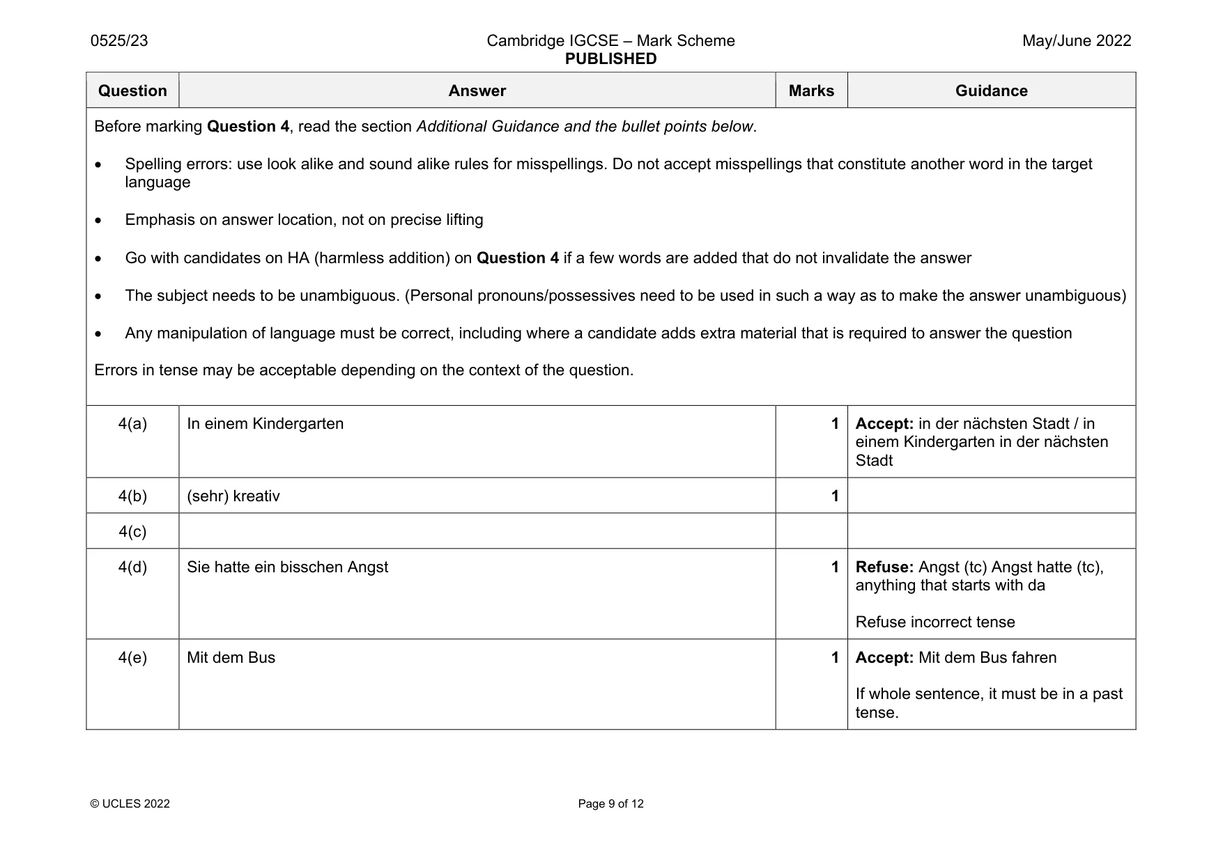Mark scheme, page 9 of 12