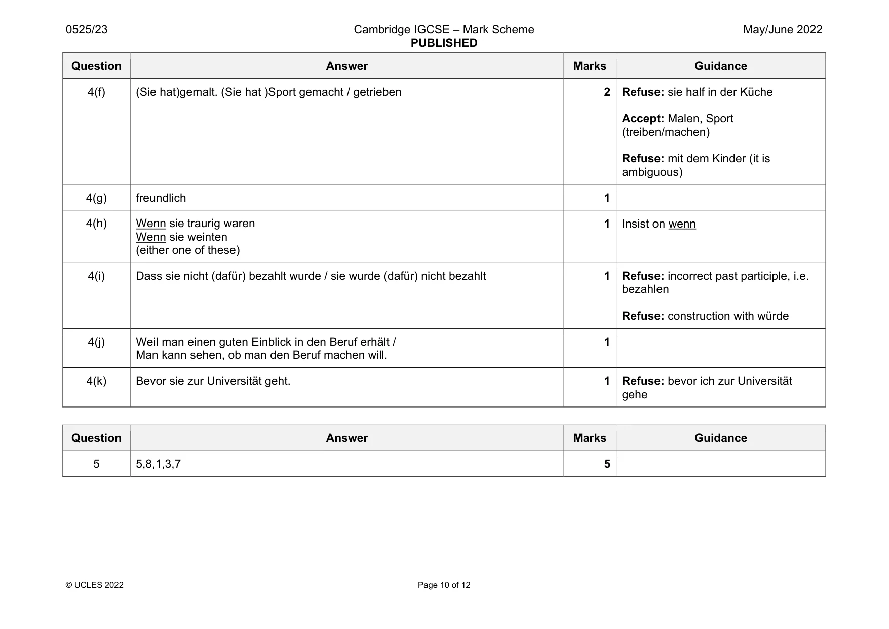 Mark scheme, page 10 of 12