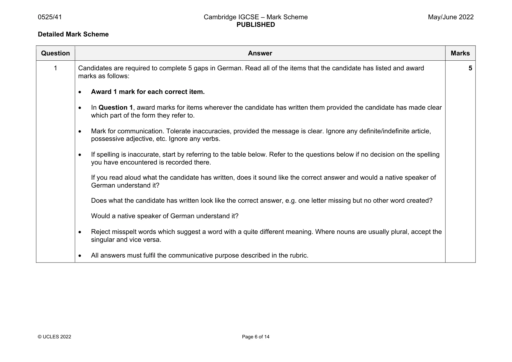 Mark scheme, page 6 of 14