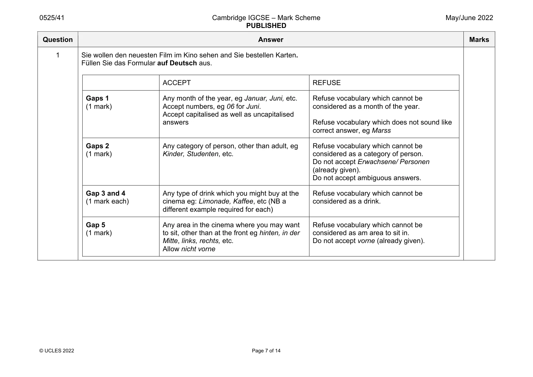 Mark scheme, page 7 of 14