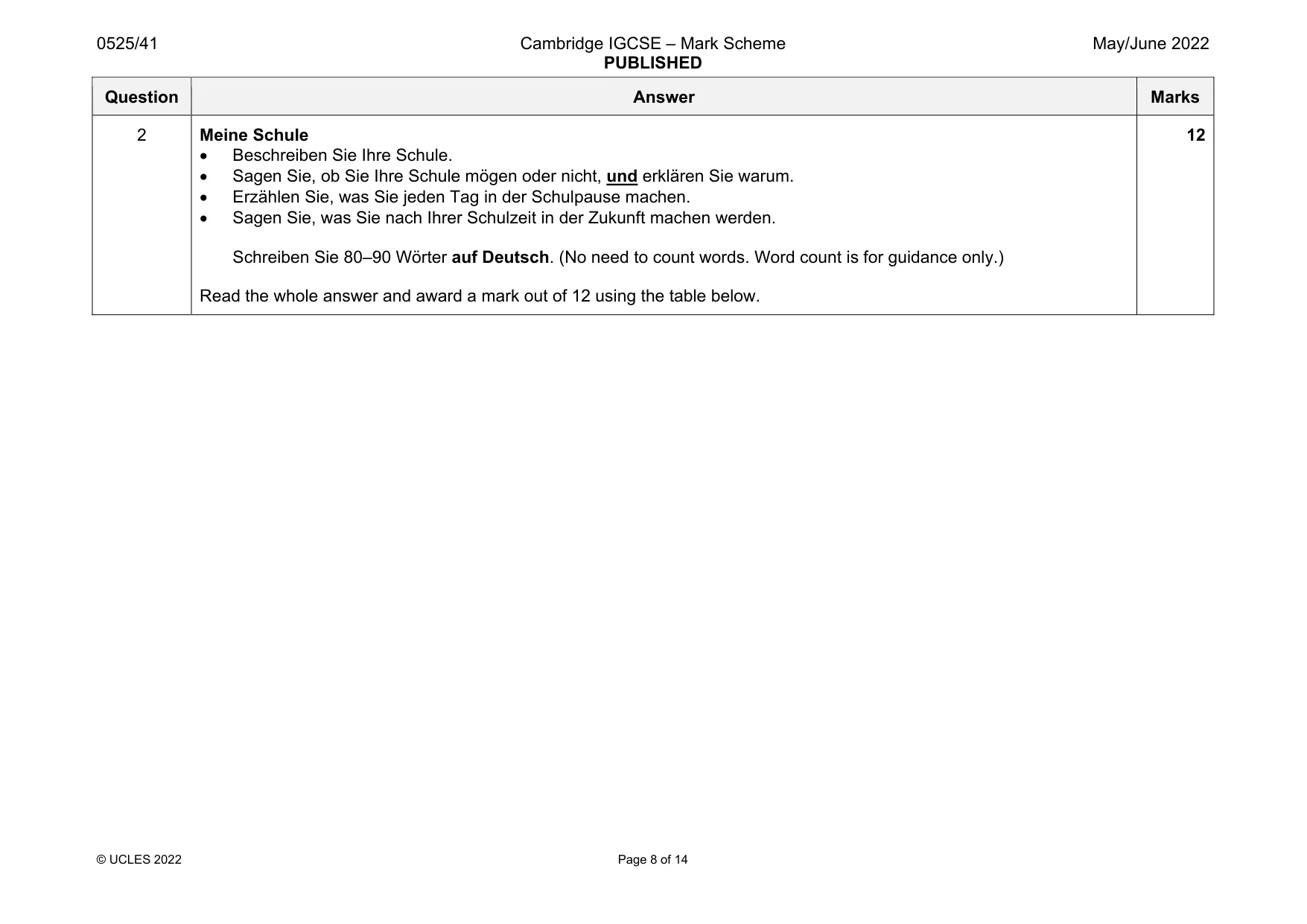 Mark scheme, page 8 of 14