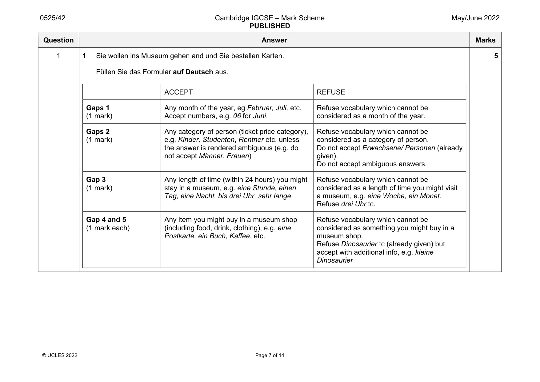 Mark scheme, page 7 of 14