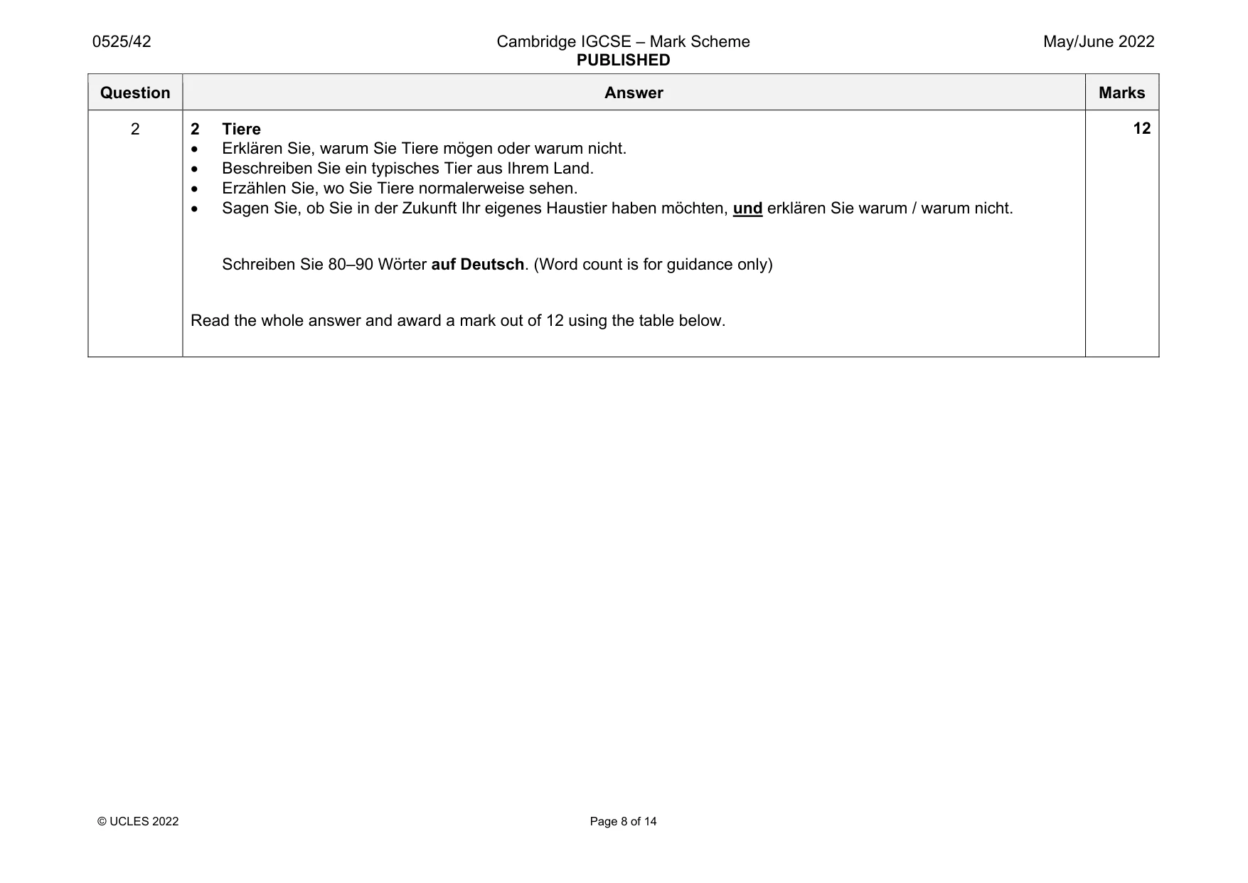 Mark scheme, page 8 of 14