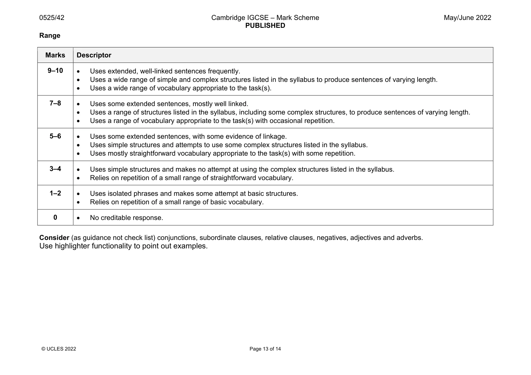 Mark scheme, page 13 of 14
