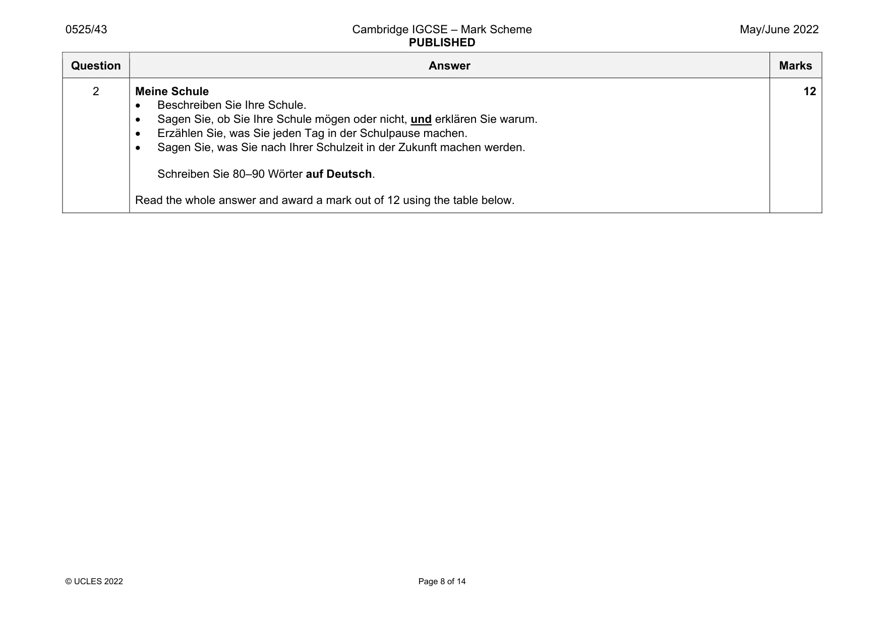 Mark scheme, page 8 of 14