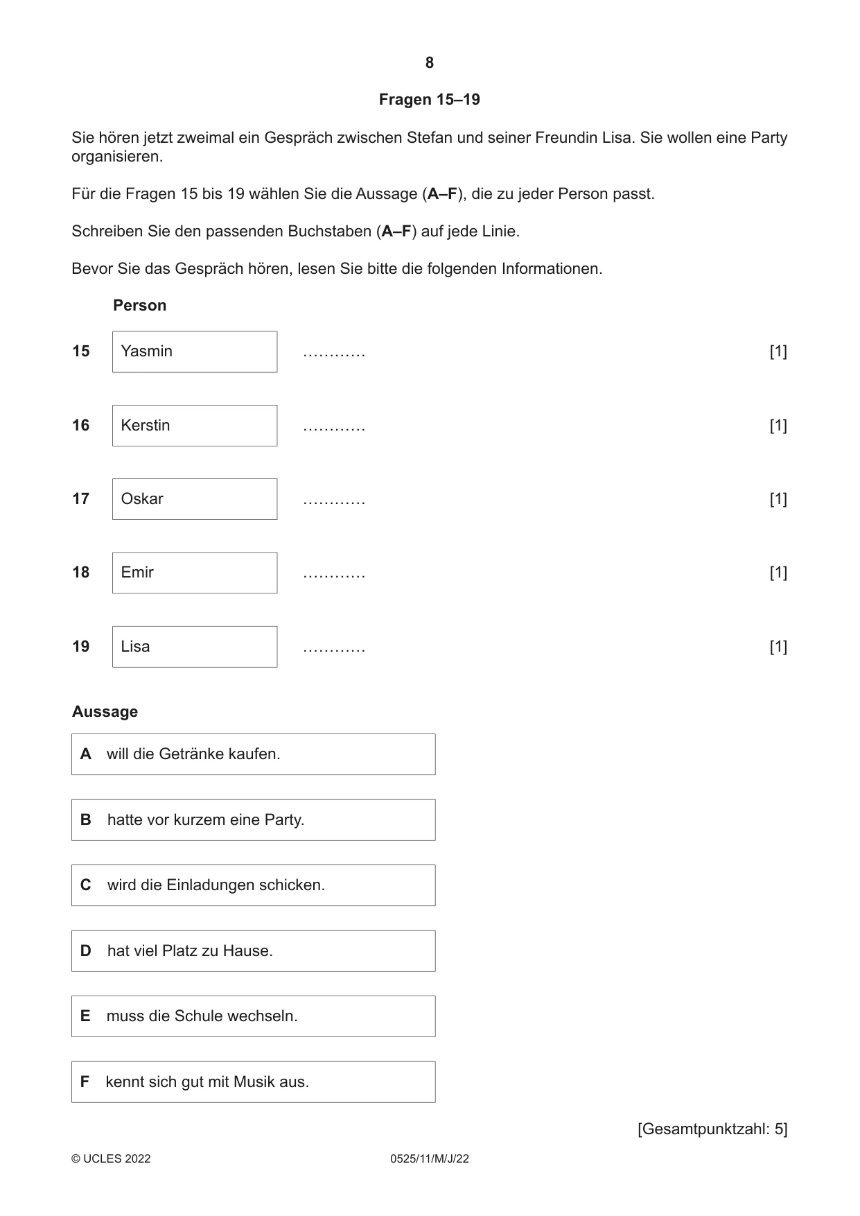 Cambridge IGCSE German - Foreign Language 0525 2022 May/June Paper 1 · Variant 1 question paper, page 8 of 16