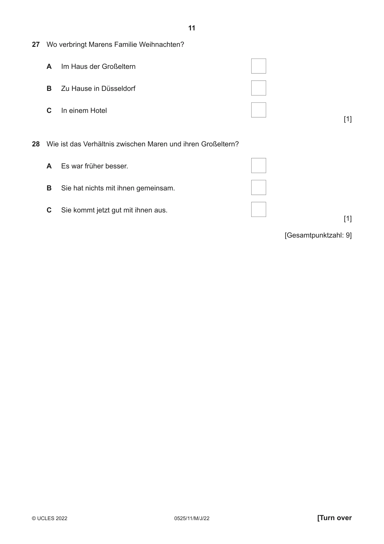 Cambridge IGCSE German - Foreign Language 0525 2022 May/June Paper 1 · Variant 1 question paper, page 11 of 16