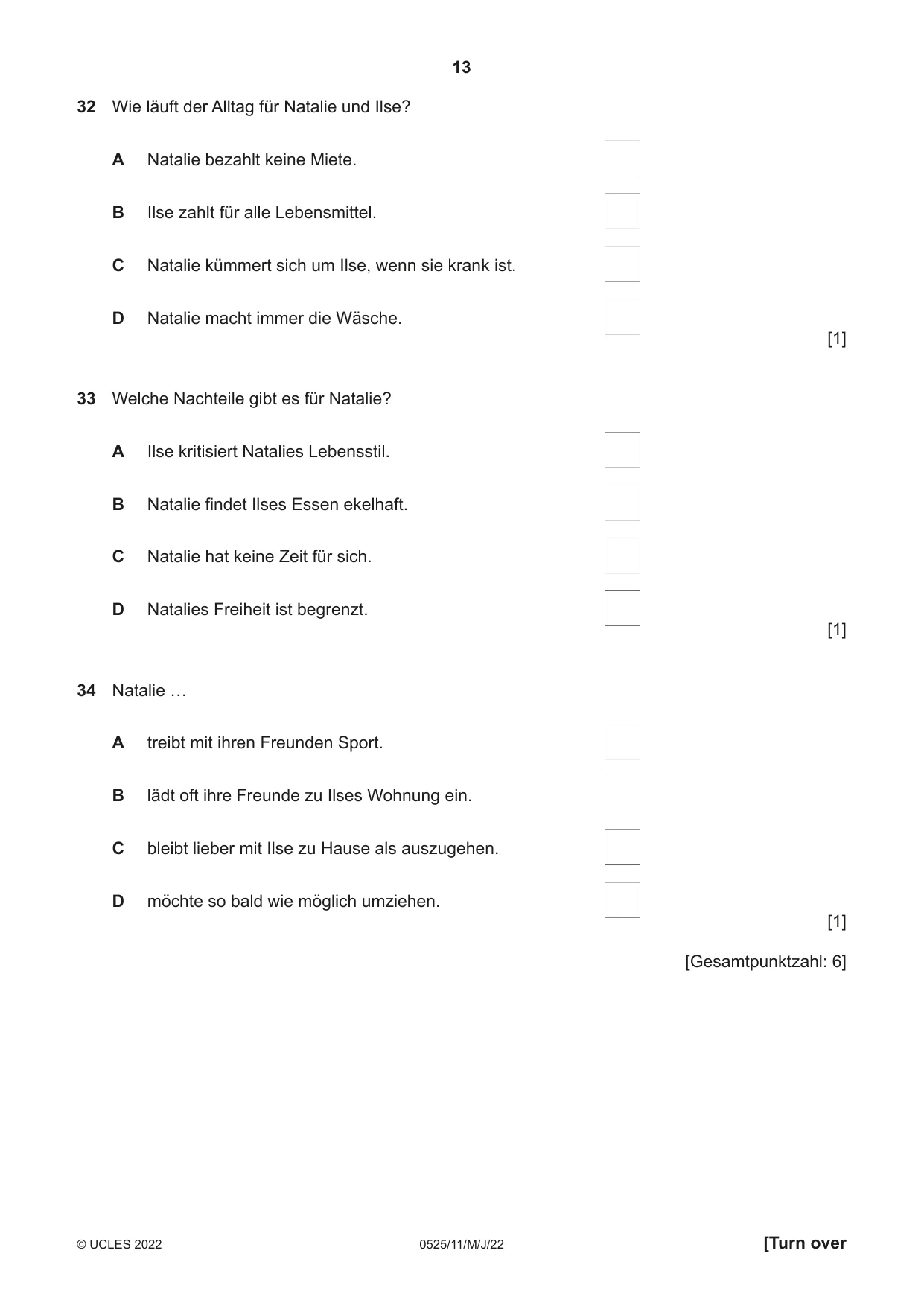 Cambridge IGCSE German - Foreign Language 0525 2022 May/June Paper 1 · Variant 1 question paper, page 13 of 16