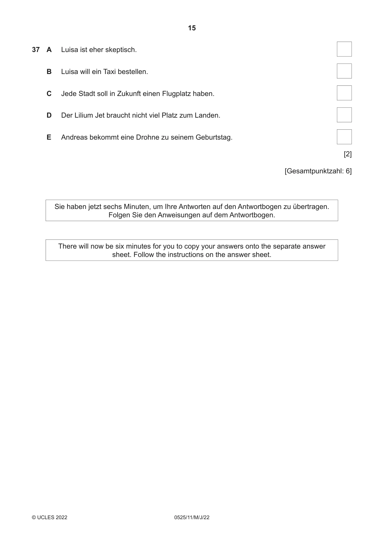 Cambridge IGCSE German - Foreign Language 0525 2022 May/June Paper 1 · Variant 1 question paper, page 15 of 16