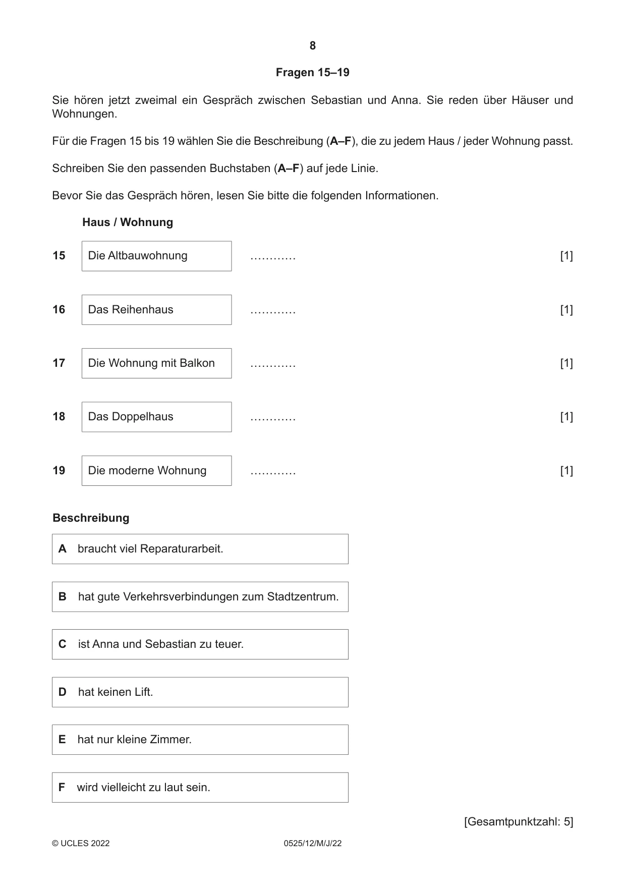 Cambridge IGCSE German - Foreign Language 0525 2022 May/June Paper 1 · Variant 2 question paper, page 8 of 16