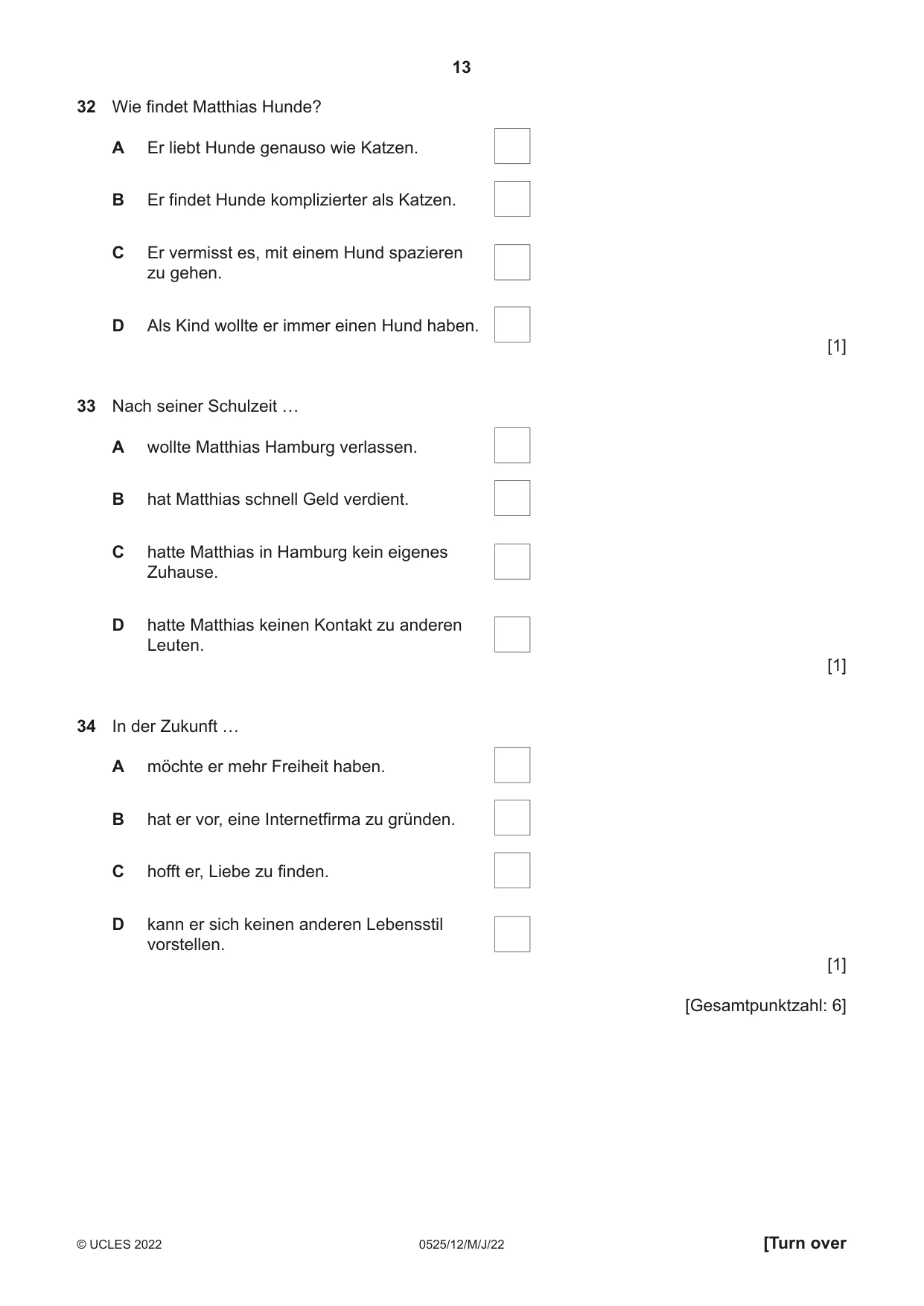 Cambridge IGCSE German - Foreign Language 0525 2022 May/June Paper 1 · Variant 2 question paper, page 13 of 16