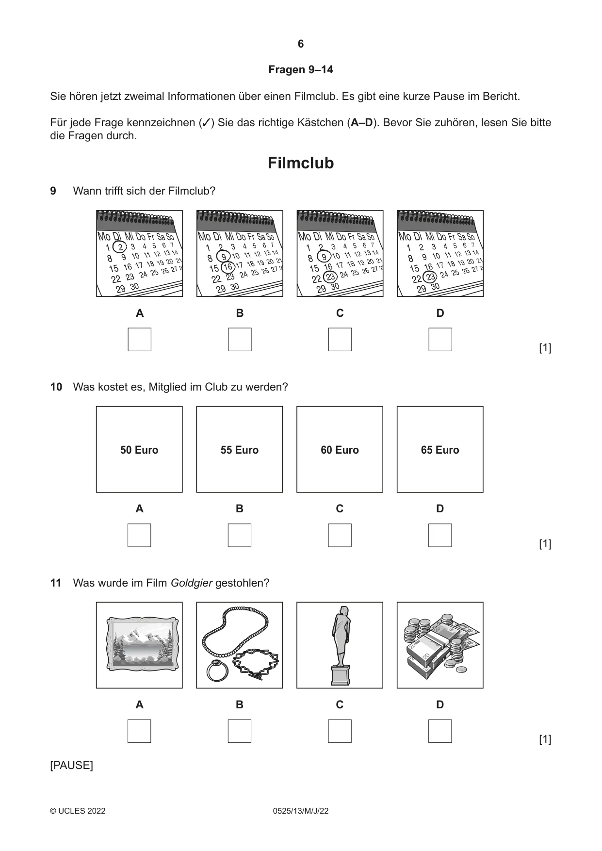 Cambridge IGCSE German - Foreign Language 0525 2022 May/June Paper 1 · Variant 3 question paper, page 6 of 16