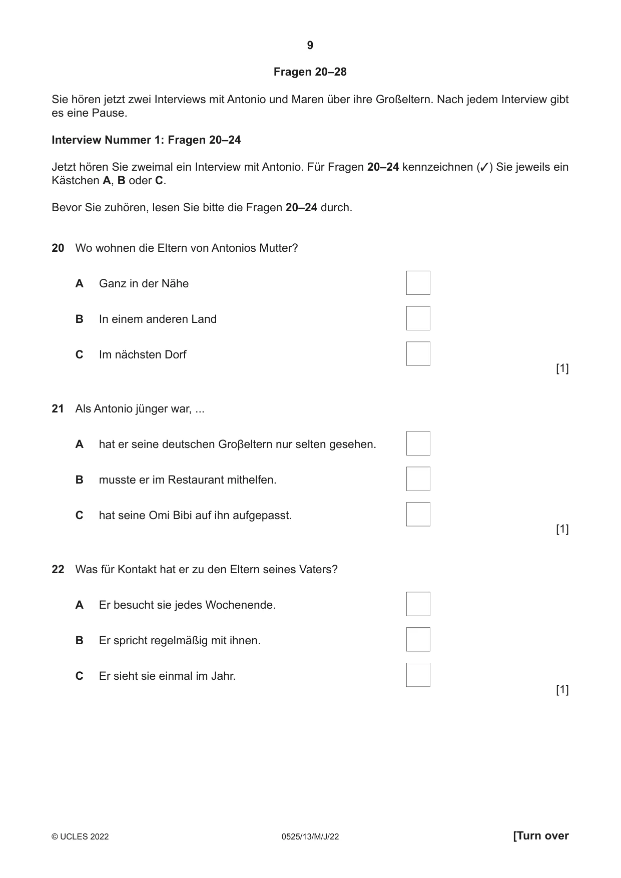 Cambridge IGCSE German - Foreign Language 0525 2022 May/June Paper 1 · Variant 3 question paper, page 9 of 16