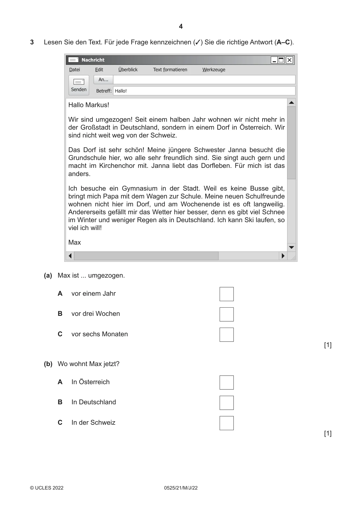 Cambridge IGCSE German - Foreign Language 0525 2022 May/June Paper 2 · Variant 1 question paper, page 4 of 12