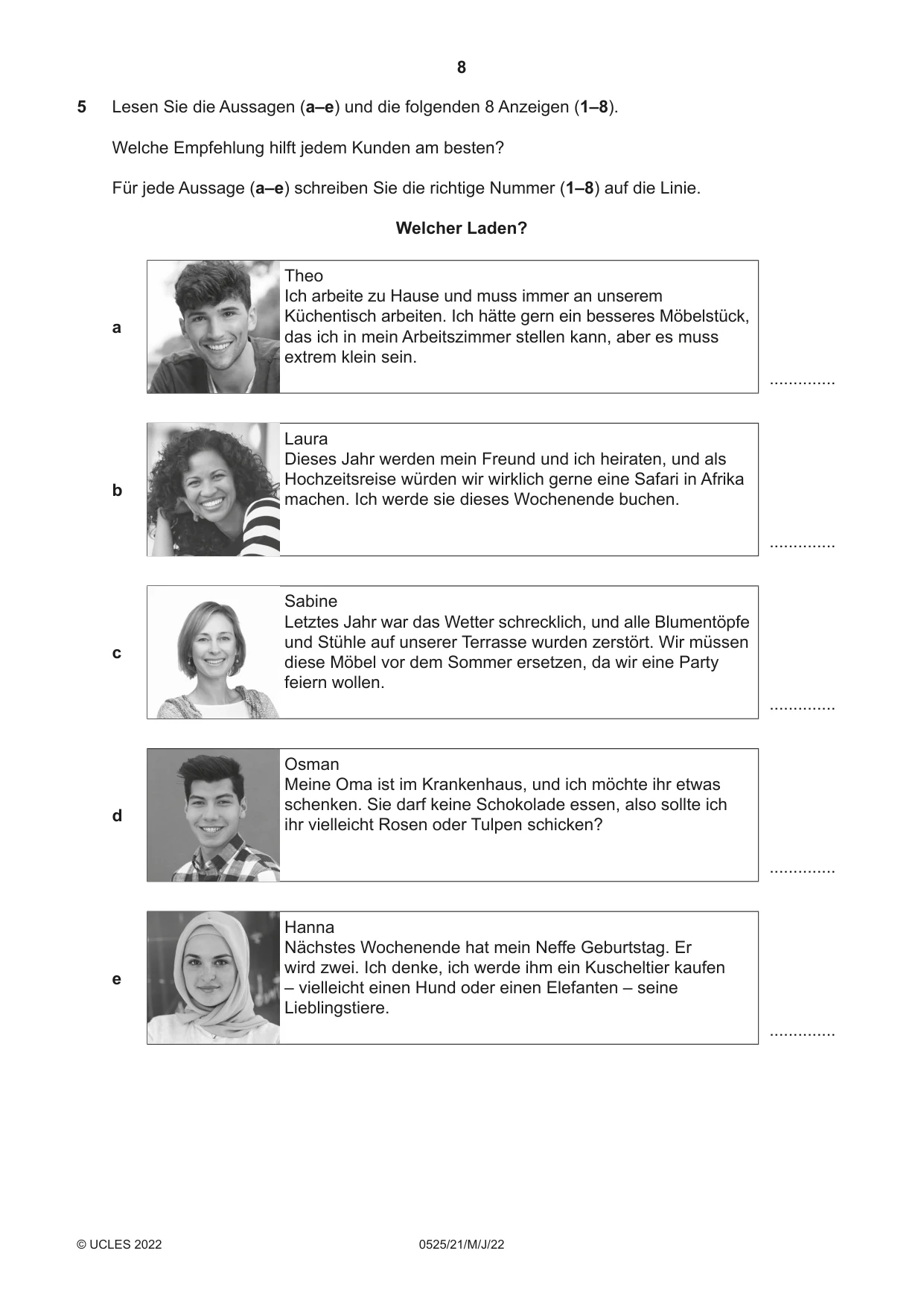 Cambridge IGCSE German - Foreign Language 0525 2022 May/June Paper 2 · Variant 1 question paper, page 8 of 12