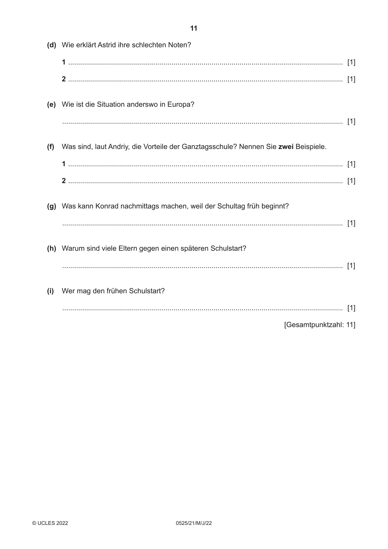 Cambridge IGCSE German - Foreign Language 0525 2022 May/June Paper 2 · Variant 1 question paper, page 11 of 12