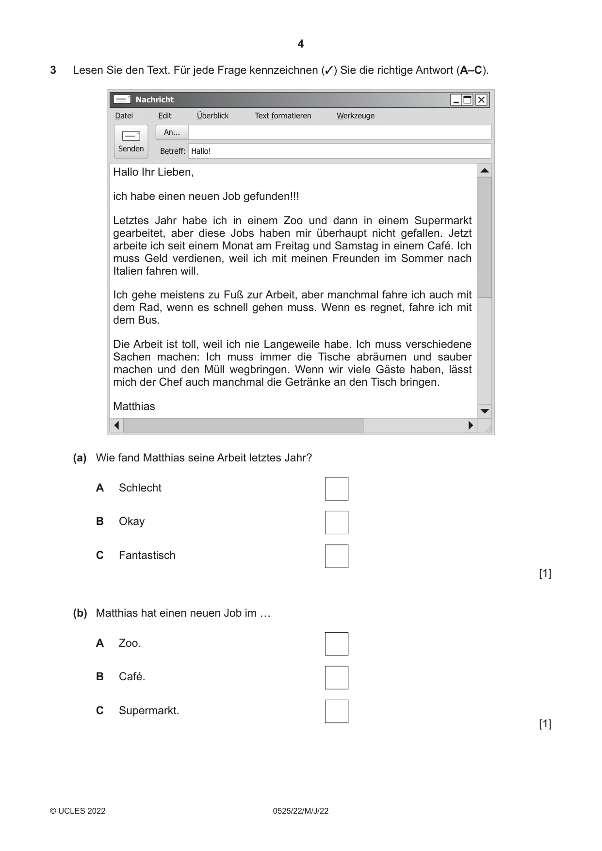 Cambridge IGCSE German - Foreign Language 0525 2022 May/June Paper 2 · Variant 2 question paper, page 4 of 12