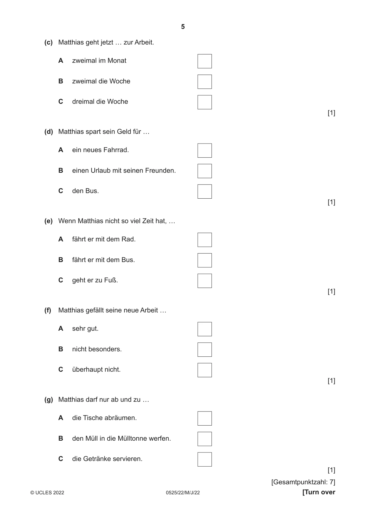 Cambridge IGCSE German - Foreign Language 0525 2022 May/June Paper 2 · Variant 2 question paper, page 5 of 12