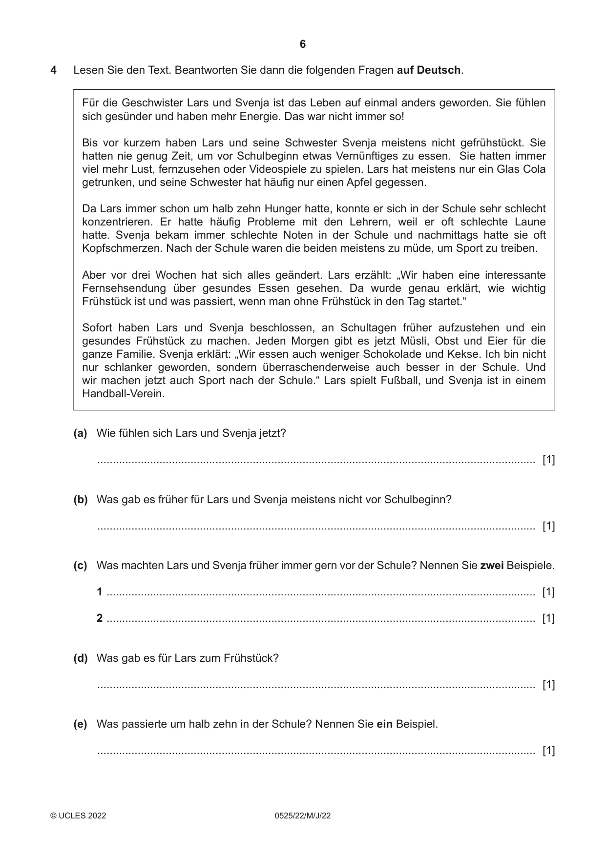 Cambridge IGCSE German - Foreign Language 0525 2022 May/June Paper 2 · Variant 2 question paper, page 6 of 12