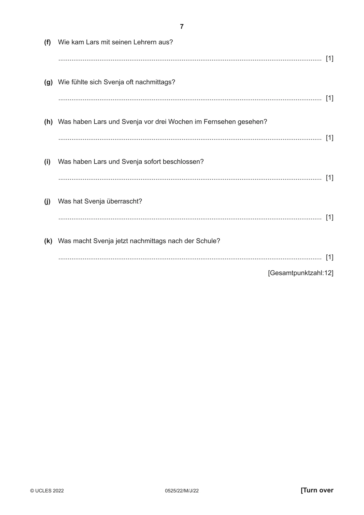 Cambridge IGCSE German - Foreign Language 0525 2022 May/June Paper 2 · Variant 2 question paper, page 7 of 12