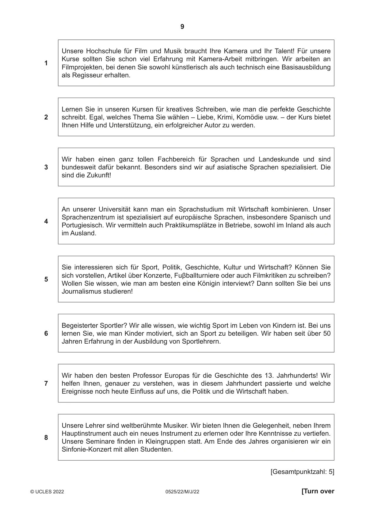Cambridge IGCSE German - Foreign Language 0525 2022 May/June Paper 2 · Variant 2 question paper, page 9 of 12