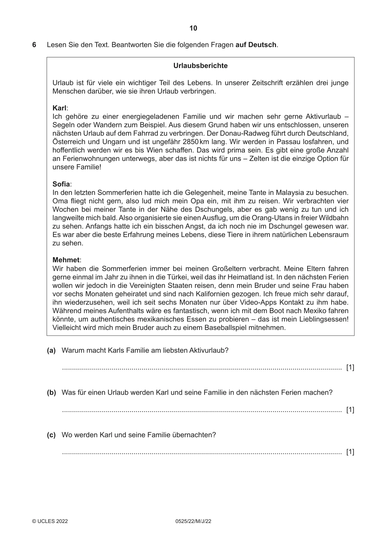 Cambridge IGCSE German - Foreign Language 0525 2022 May/June Paper 2 · Variant 2 question paper, page 10 of 12