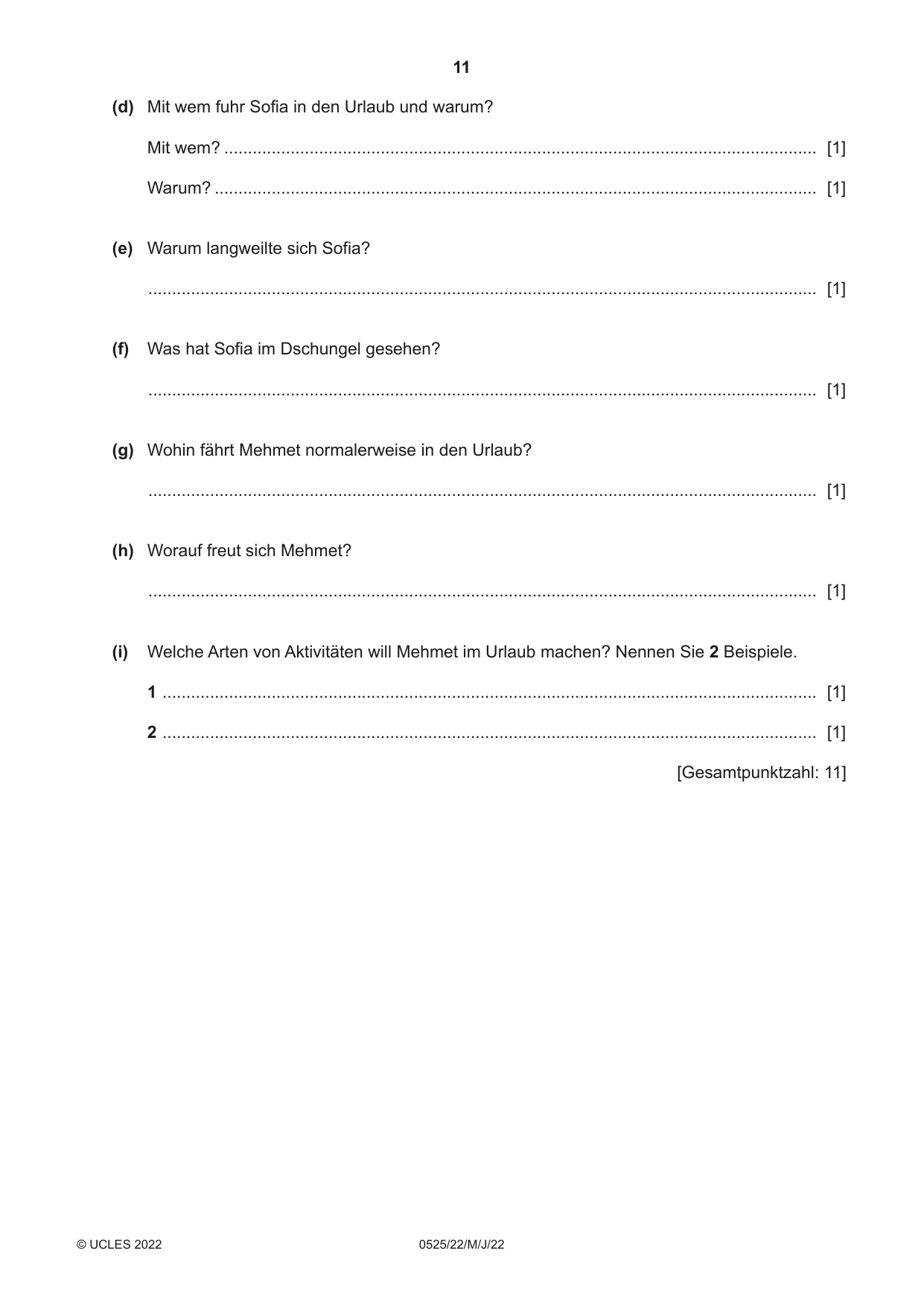 Cambridge IGCSE German - Foreign Language 0525 2022 May/June Paper 2 · Variant 2 question paper, page 11 of 12