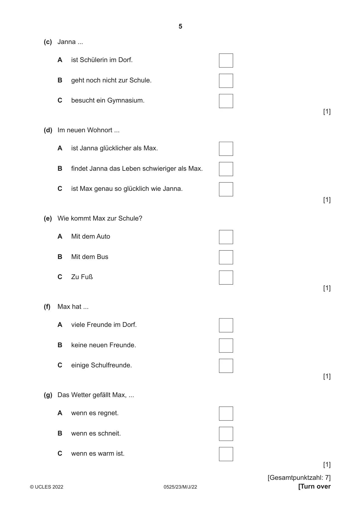 Cambridge IGCSE German - Foreign Language 0525 2022 May/June Paper 2 · Variant 3 question paper, page 5 of 12