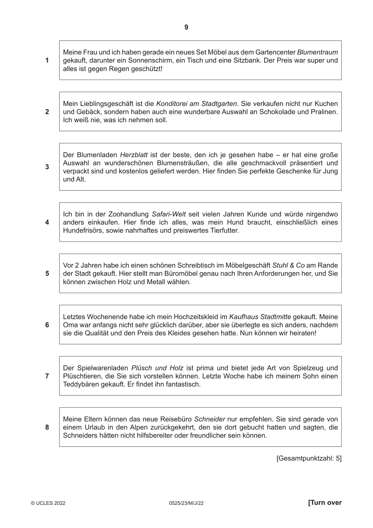 Cambridge IGCSE German - Foreign Language 0525 2022 May/June Paper 2 · Variant 3 question paper, page 9 of 12