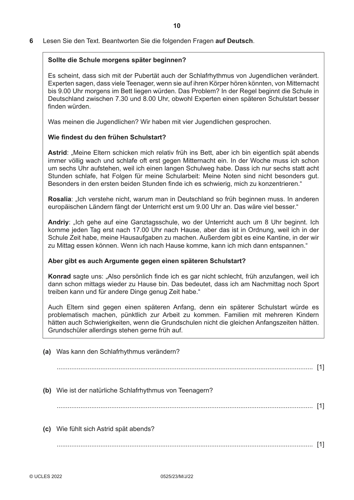 Cambridge IGCSE German - Foreign Language 0525 2022 May/June Paper 2 · Variant 3 question paper, page 10 of 12