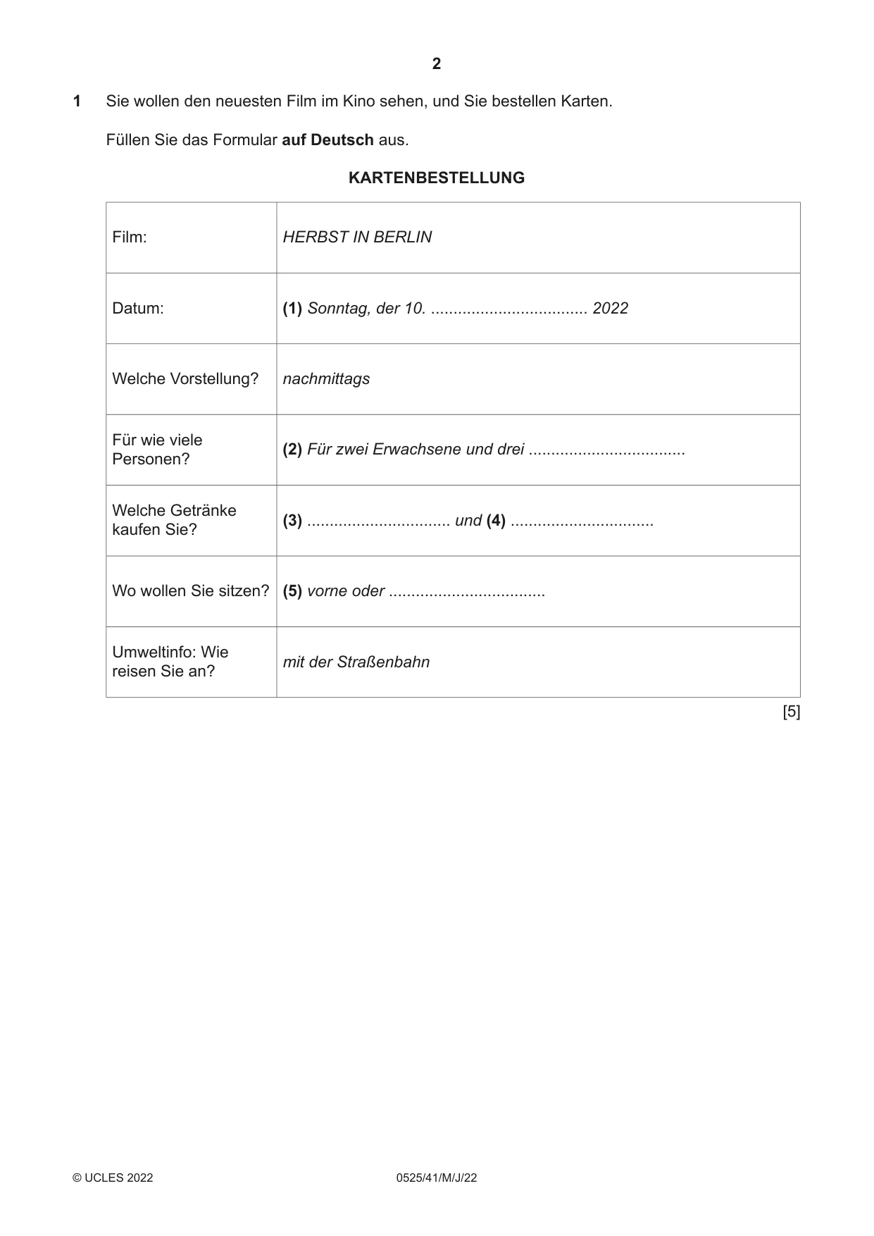Cambridge IGCSE German - Foreign Language 0525 2022 May/June Paper 4 · Variant 1 question paper, page 2 of 8